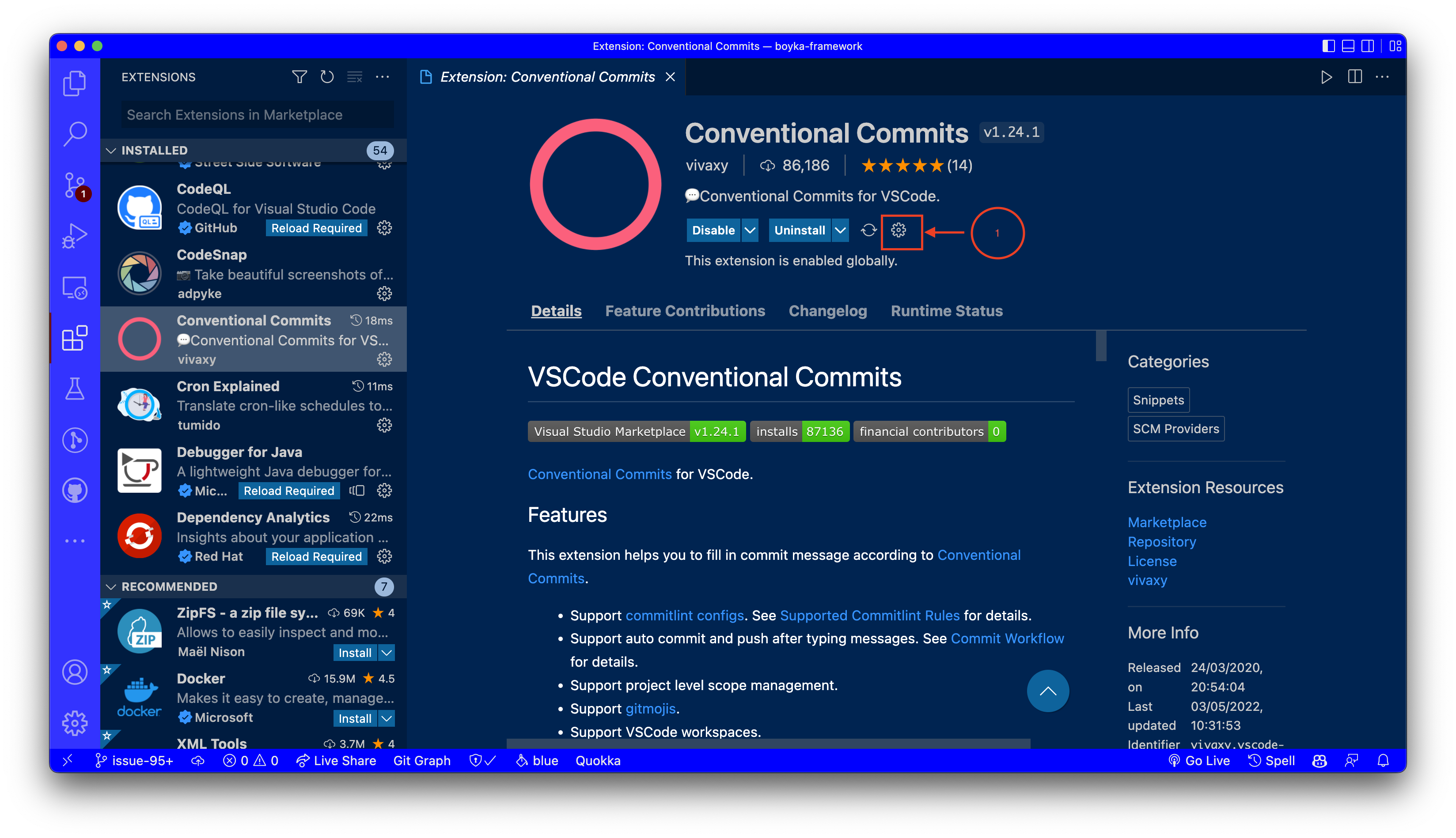 Conventional Commits Extension Setting