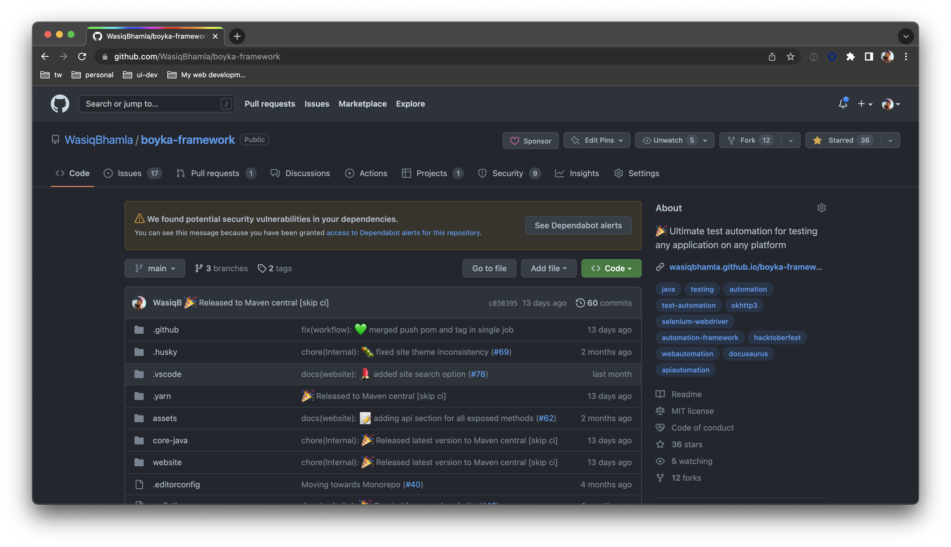 Github repo main page